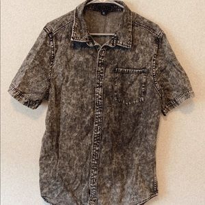 Denim acid wash black and grey button down shirt